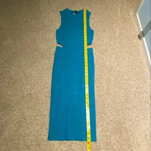 Guess cutout bodycon rib sleeveless dress size XS teal blue cocktail club - Picture 14 of 16